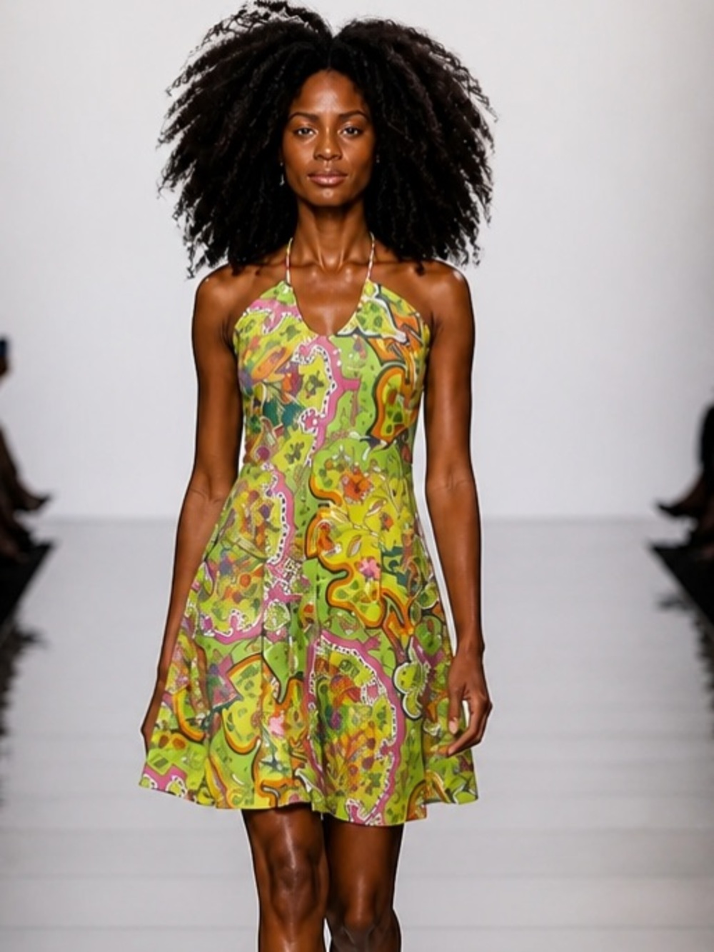 TAILOR New York Dress Halter Drawstring Colorful Floral Green Fit Flare Sun